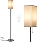 Ambimall Floor Lamp with 3 Color Temperatures Bulb & Pull Chain Switch, 64" Standing lamp, Beige Square Shade & Black Pole by CozyNest Decor