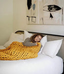 Nuzzie Chunky Knit Blanket - Breathable, Cooling, Hand Made Knit Throw Blanket for Sleep - Machine Washable, Stylish Decor Design (Marigold, Throw | 12lbs | 44"x60") by CozyNest Decor