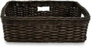 The Basket Lady Narrow Rectangular Wicker Storage Basket, Large, 20 in L x 16 in W x 6.5 in H, Antique Walnut Brown by GreenHaven Gardens