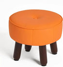 13in Small Foot Stool Ottoman, Round Faux Leather Foot Rest for Couch, Under Desk Pouf Footstool Footrest with Non-Skid Rubber Legs for Ling Room, Bedroom, 13''L x 13''W x 10.2''H, Orange by CozyNest Decor