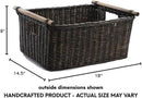The Basket Lady Pole Handle Wicker Storage Basket, Large, 18 in L x 14.5 in W x 9 in H, Antique Walnut Brown by CozyNest Decor