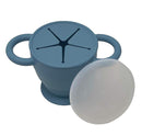 BraveJusticeKidsCo | Snack Attack II Snack Cup | Collapsible Silicone Snack Container | Toddler and Baby Snack Catcher Lid (Blue Steel) by TinyTreasures Baby Boutique
