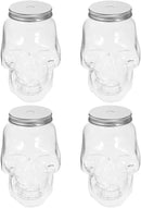 VOSAREA 4pcs Halloween Beverage Bottles Clear Skull Shaped Jar Cups 800ml Plastic Drink Bottles with Screw Straw Hole Lid Party Water Tumbler Skull Beverage Juice Mug by CozyNest Decor