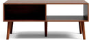 Coffee Table with Storage, Mid Century Dining Table with Sliding Fluted Door and Solid Wood Legs, Small Coffee Tables for Living Room, Walnut by CozyNest Decor