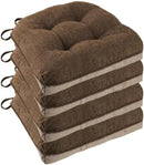 Non Slip Chair Cushions for Dining Chairs Set of 4 Kitchen Chair Cushions 18"x18"x3" Turfted Chair Pads Comfortable and Soft Seat Cushion with Ties, Coffee by CozyNest Decor