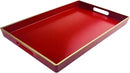 Red Decorative Tray, Rectangular Serving Tray with Handles, Plastic Coffee Table Tray for Ottoman, Living Room, Kitchen Tabletop, 15.6” x 10.2” x1.37” by CozyNest Decor