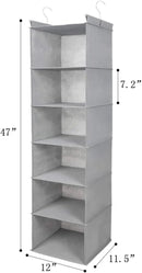 MAX Houser 6 Tier Shelf Hanging Closet Organizer, Closet Hanging Shelf with 2 Sturdy Hooks for Storage, Foldable (Light Grey) by CozyNest Decor