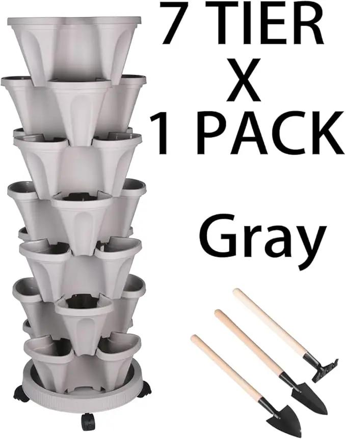 Vertical Planter 7 Tier Stackable Planters Garden Planters Strawberry Herb Flower and Vegetable Planter Indoor Outdoor Gardening Pots with Removable Wheels and Tools, photo 8 of 8