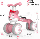 YGJT Baby Balance Bike for 1 + Year Old Boy and Girl, Indoor Outdoor Non-Pedal Baby Walker Toys for 10-36 Months Toddlers, Silent Wheels, 1st Birthday Gift, Kids First Bike Pink Mouse by TinyTreasures Baby Boutique