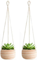 Mkono Ceramic Hanging Planter Macrame Plant Holder 5 Inch Cute Succulent Cactus Pot with Cotton Rope Hanger for Indoor Outdoor Decor, 2 Pack by GreenHaven Gardens
