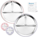 Stainless Steel Baby Plate with Suction, 8” Divided Toddler Plates with Removable Silicone Sleeves for Kids, Non-Toxic Non-Slip Unbreakable Dishwasher Safe Dinnerware Set of 2, Pink & Lilac by TinyTreasures Baby Boutique