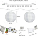 Lantern String Lights, 8.5 Ft Indoor Decor Light with 10 Waterproof Nylon Lantern, 8" Spacing Hanging Globe Light Set UL Certified Plug-in Connectable Decorative Lights for Indoor & Outdoor (White) by GreenHaven Gardens