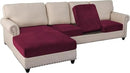 PrinceDeco Velvet Couch Covers - 4 Piece Set for Sectional Sofa (3 Seater + 1 Chaise, Burgundy) by CozyNest Decor