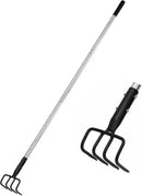 Long Hand Cultivator, Carbon Steel & Stainless Steel Tiller Cultivator, Garden Cultivator with Telescopic Handle and Soft Handle Cover, Hand Tiller for Digging Loosening Weeding by GreenHaven Gardens