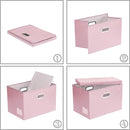 PRANDOM Foldable Storage Bins with Lids [5-Pack] Leather Fabric Collapsible Storage Boxes Organizer Containers Baskets Cube with Cover for Bedroom Closet Office Nursery Pink (14.9x10.8x10) by TinyTreasures Baby Boutique