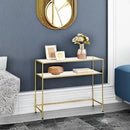VASAGLE 39.4 Inch Console Sofa Table, Modern Entryway Table, Tempered Glass Table, Metal Frame, 2 Shelves, Adjustable Feet, for Living Room, Hallway, Gold Color ULGT025A01 by CozyNest Decor