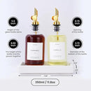 Molimoli Olive Oil Dispenser Bottle for Kitchen, Coffee Syrup Dispenser w. Weighted Pourer, Glass Bottle Dispenser for Kitchen with Ceramic Tray | Gold, 350ml, Set of 2 by CozyNest Decor
