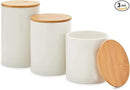 Farmlyn Creek Set of 3 White Ceramic Canisters with Airtight Wooden Bmaboo Lids - Kitchen Counter Containers - Food Storage Jars for Storing Sugar, Coffee, Snacks and Other Dry Goods (3 Sizes) by CozyNest Decor