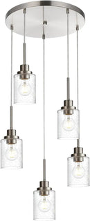 5 Light Farmhouse Pendant Lighting for Kitchen Island,Brushed Nickel Dining Room Cluster Pendant Light Fixtures Hanging Ceiling with Seeded Glass,Modern Pendant Light for Entrance Stairwell by CozyNest Decor