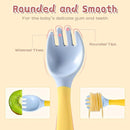 Baby Utensils Spoons and Forks Set Bendable Self-Feeding Silverware for Toddler Children with Travel Case Gum Friendly Food Grade (Yellow+Green, 2 Set) by TinyTreasures Baby Boutique