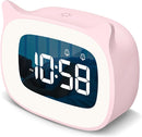Kids Alarm Clock with Night Light & 18 Ringtones,Rechargeable,Cute Cat Ear Clock for Boys Girls Birthday Presents,Digital Clock for Children's Bedroom(Pink) by TinyTreasures Baby Boutique