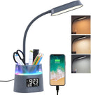 WILIT LED Desk Lamp for College Dorm Room Essentials, Students Study Lamp with Charging Station, Pen Holder, Clock & RGB Night Light, Office Desk Accessories, Table Lamp for Bedroom - Gray by TinyTreasures Baby Boutique