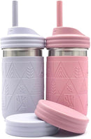 Elk and Friends 14oz Stainless Steel Kids + Toddler Drinking Cups | The Original Mason Jars with Lids + Sleeves + Straws | Smoothie Cups | Spill Resistant | Dishwasher Safe | 2 Pack by TinyTreasures Baby Boutique