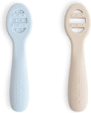 mushie Silicone First Feeding Baby Spoons | 2 Pack (Powder Blue/Shifting Sand) by TinyTreasures Baby Boutique