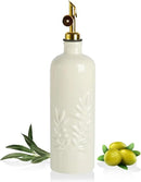 Sweejar 18 Oz Oil Dispenser for Kitchen with Gravity Spout, Ceramic Olive Oil Dispenser Bottle, Relief Opaque Vinegar Container for Evoo, Vinegar, Soy Sauce, Pack of 1(Beige, Gold Spout) by CozyNest Decor