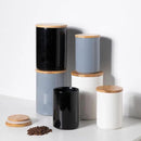Sweejar Kitchen Ceramic Food Storage Containers Set, Stackable Canisters for Countertop with Airtight Boomboo Lids for Serving Ground Coffee, Tea, Sugar, Salt and More- Set of 2 (White) by CozyNest Decor