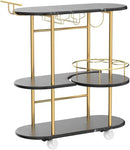 Black Bar Carts with 4-Tier Storage Shelves, Mobile Bar Serving Cart with Wine Rack and Glass Holder, for The Home, Kitchen, Living Room, Dining Room by CozyNest Decor