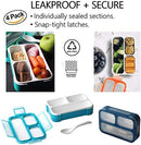 kinsho Snack Containers - SMALL Bento Lunch Boxes for Kids Girls Boys | MINI Leak-proof Box, Portion Container for School | Blue Navy Aqua Orange 4 Pack by TinyTreasures Baby Boutique