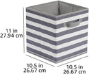 Amazon Basics Cube Organizer Storage Bins Handles, Collapsible Fabric, Pack of 6, 10.5"x10.5"x11", White/ Light Grey Stripe by CozyNest Decor