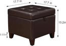 Adeco 15.2" Modern Brown Faux Leather Storage Ottoman with Tufted Flip Top for Living Room, Tufted Accents Rectangular Bench for Foot Rest by CozyNest Decor