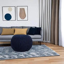 BIRDROCK HOME Round Pouf Ottoman | Cotton Braided Foot Stool with Bean Bag Filling | Boho Foot Rest for Living Room & Bedroom | Compact & Comfortable Seating, Lightweight & Soft | Navy by CozyNest Decor