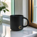 COLLECTIVE HOME - Black Monogram Ceramic Mugs, 15 oz Golden Initial Coffee Cups, Elegant Alphabet Tea Mugs, Personalized Halloween Mug with Gift Box, Perfect for Office and Home Décor (c) by CozyNest Decor