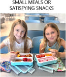 kinsho Glitter Bento Snack Containers with Lids, Mini Bento-box Lunch-Box for Toddler Daycare and Small Kids, Travel Meal Container, Leak-proof 2 pack Set, Pastel Blue + Teal Sparkle by TinyTreasures Baby Boutique