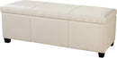 BELLEZE 47 Inch Storage Ottoman, Faux Leather Storage Bench Bedroom Bench with Safety Close Hinge, Ottoman with Storage for Living Room, Entryway, Hallway, Foot Rest, Support 300lbs - Cream by CozyNest Decor