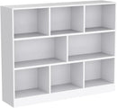 IOTXY Open Shelf Low Bookcase - Wooden 3-Tier Floor Standing Display Cabinet Organizer with Base, 8 Cubes Short Horizontal Bookshelf in Warm White by CozyNest Decor