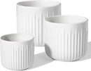 LE TAUCI Fluted Ceramic Planters Set of 3 – 8.3/7 / 5.7 in White Cylinder Indoor Plant Pots with Drainage Plug & Mesh, Matte Glazed Stoneware Flower Pots for Succulent Herb Cactus by CozyNest Decor