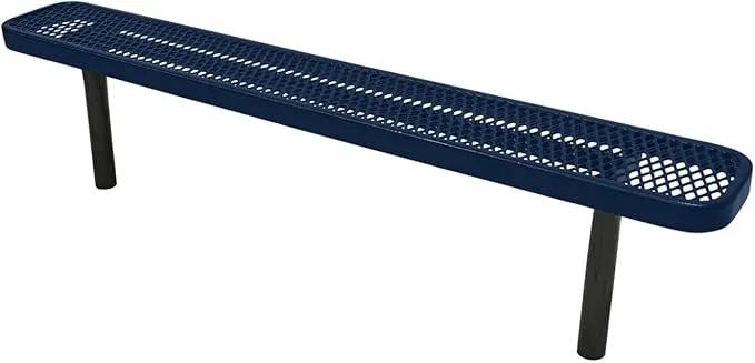 Heavy-Duty Outdoor Bench Thermoplastic Coated, Expanded Metal, Commercial-Grade Seating, Made in America (Inground Without Back, 6 Ft, Textured Dark Blue)