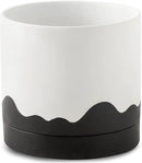 Nihow Ceramic Plant Pot: 8 Inch Planter with Drainage Hole & Saucer for Indoor & Outdoor Plants - Cylinder Round Flower Pot for Succulent/Herbs/Violets - White & Wave Black by GreenHaven Gardens