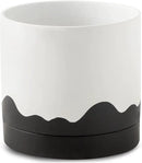 Nihow Ceramic Plant Pot: 8 Inch Planter with Drainage Hole & Saucer for Indoor & Outdoor Plants - Cylinder Round Flower Pot for Succulent/Herbs/Violets - White & Wave Black by CozyNest Decor