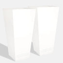 Worth Garden 28" H. Large Metal Glazed Planter Set of 2, Modern Glossy Finish White Tall Square Tapered Steel Flower Plant Pots for Indoor & Outdoor Use - Insert Plate with Drain Holes, Air Vents by CozyNest Decor