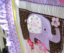 Brandream Crib Bedding Set 3 Pieces Purple Baby Girls Cotton Patchwork Flowers Elephant Owl Nursery with Ruffle Design, Princess Lovely Cute Breathable Healthy by TinyTreasures Baby Boutique