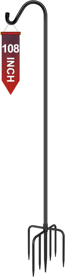 Gtongoko Tall Shepherds Hook for Outdoor, 108 Inch Bird Feeder Pole with 7 Prongs Base, 5/8 Inch Thick Heavy Duty Adjustable Garden Hook for Hanging Plant, Lantern, Hummingbird Feeder, 1 Pack by GreenHaven Gardens