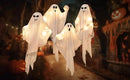 4 Pack Halloween Hanging Ghosts, 27.5 Inch with Light Up Ghost Kit for Indoor Outside Ornaments, Spooky Yard Tree Halloween Decorations Outdoor, Party Décor by CozyNest Decor