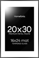 Homeforia 20x30 Poster Frame Black, High End Metal 20 x 30 Picture Frames with Mat 16 by 24 inch Photo, 30x20 Large Frame for Wall, 20x30 Thin Frame Matted to 16x24, Tempered Glass, Wall Kit, Set of 1 by CozyNest Decor