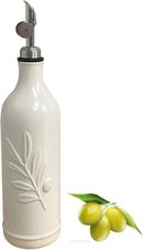 20 Oz Ceramic Olive Oil Dispenser Bottle, with Stainless Steel Spout & Funnel, Ideal for Oil, Vinegar, Coffee Syrup & Liquids (White) by CozyNest Decor
