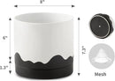 Nihow Ceramic Plant Pot: 8 Inch Planter with Drainage Hole & Saucer for Indoor & Outdoor Plants - Cylinder Round Flower Pot for Succulent/Herbs/Violets - White & Wave Black by GreenHaven Gardens